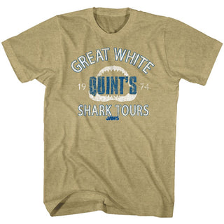 Jaws-Shark Tour2-Khaki Heather Adult S/S Tshirt - Coastline Mall