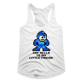 Mega Man-Say Hello To My Little Friend-White Ladies  Racerback - Coastline Mall