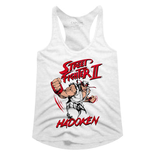 Street Fighter-Hadoken-White Ladies Racerback - Coastline Mall